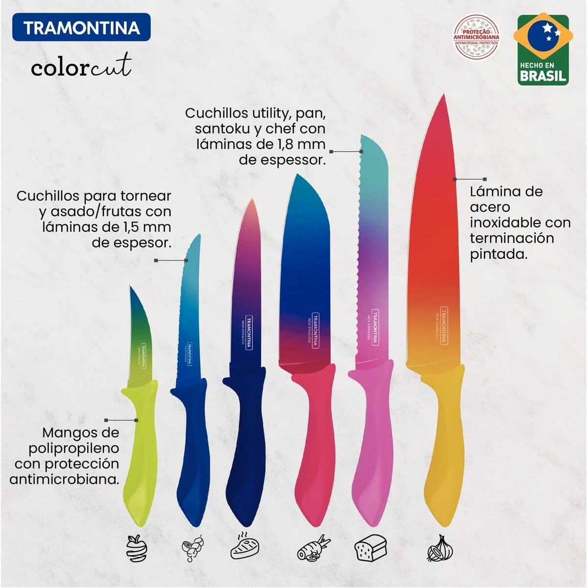 Juego de Cuchillos Tramontina Colorcut Acero Inox 6 Piezas — miniatura 5
