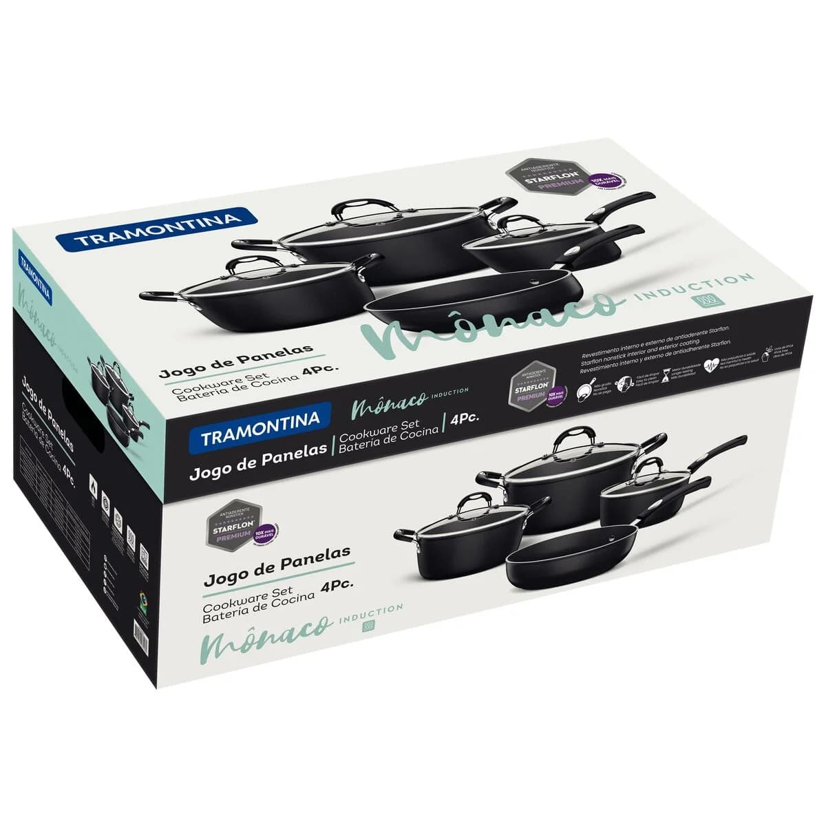 Bateria De Cocina Ollas Tramontina Monaco 4 Piezas Antiadher — imagen 2 de 3