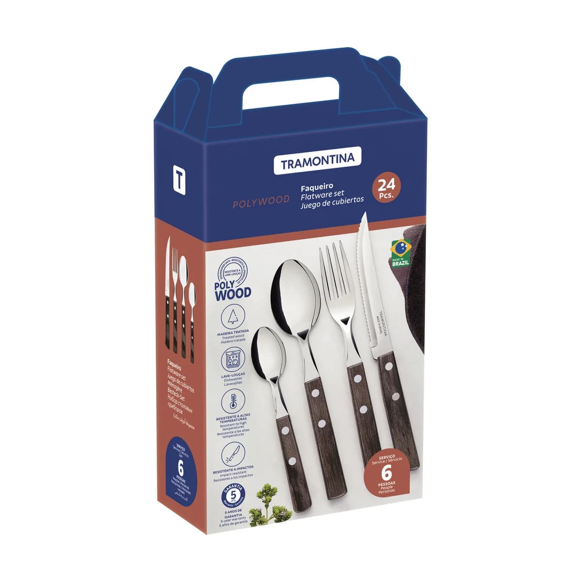 Juego De Cubiertos Tramontina Polywood 24 Piezas Acero Inox — miniatura 3