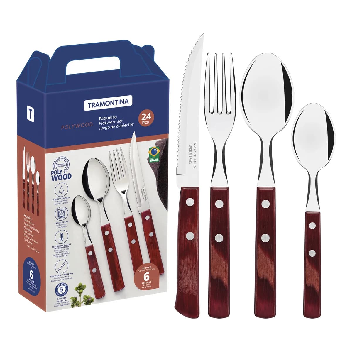 Juego De Cubiertos Tramontina Polywood 24 Piezas Acero Inox — imagen 1 de 5
