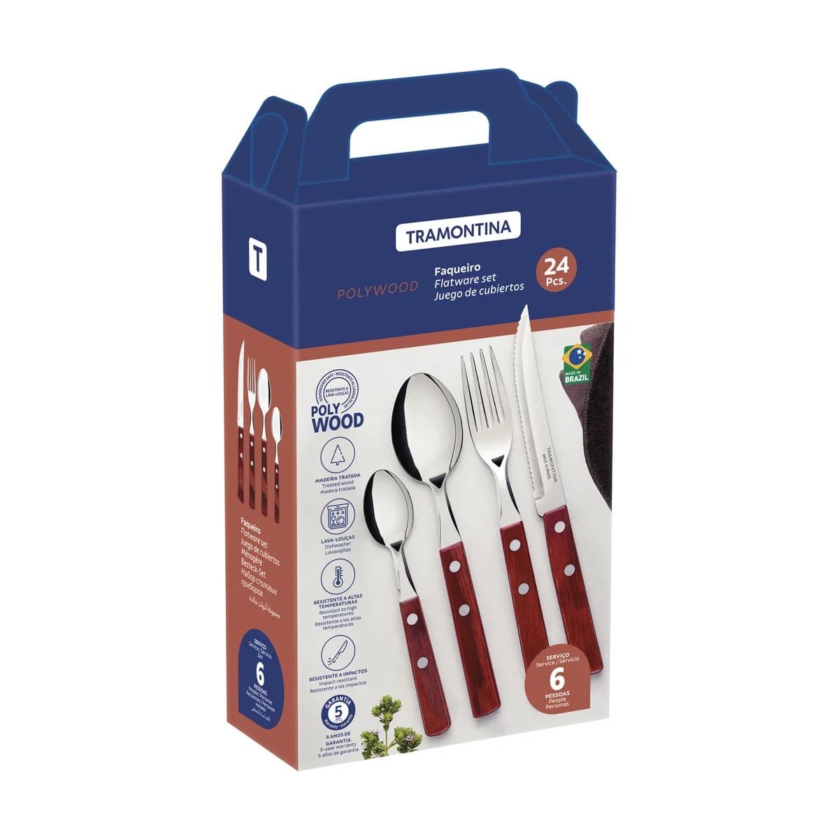 Juego De Cubiertos Tramontina Polywood 24 Piezas Acero Inox — miniatura 3
