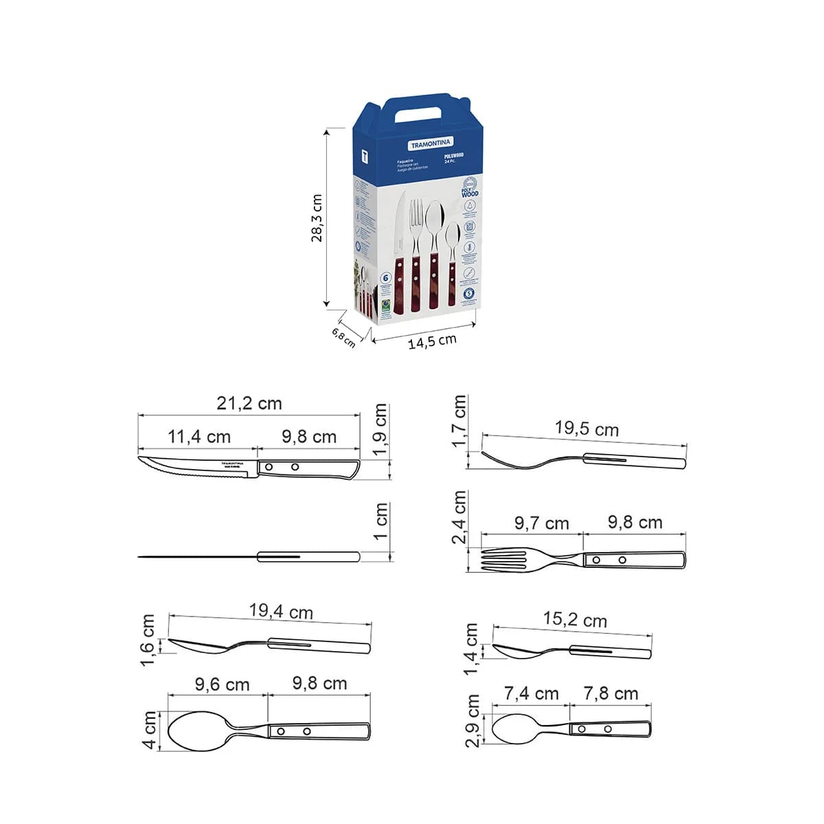 Juego De Cubiertos Tramontina Polywood 24 Piezas Acero Inox — miniatura 4