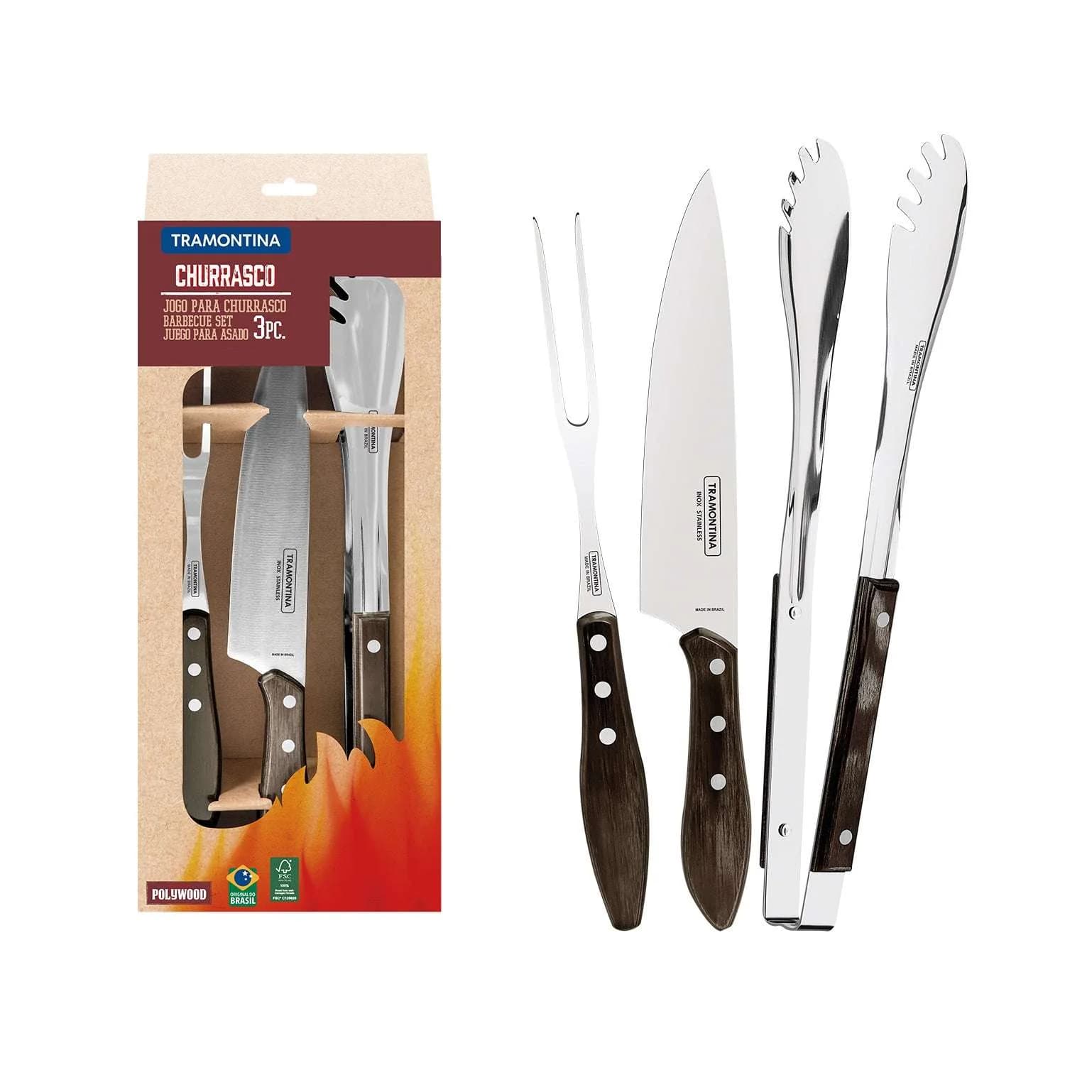 Juego De Asado Tramontina Polywood Acero Inoxidable 3 Piezas — imagen 1 de 4