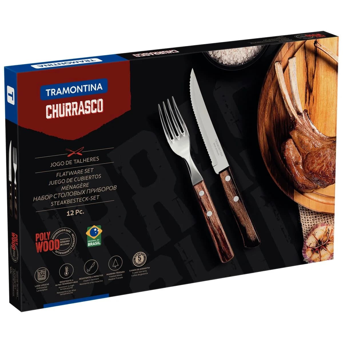 Juego De Cubiertos Tramontina Polywood Asado Madera 12 Pz — miniatura 3