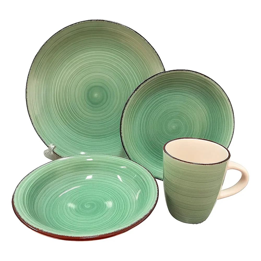 Juego Vajilla 16 Piezas Ceramica Taza Loza Color Verde — imagen 1 de 4