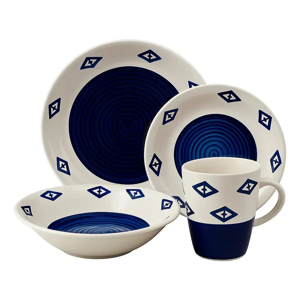 Juego Vajilla 16 Piezas Ceramica Loza Azul Y Blanco — imagen 1 de 4