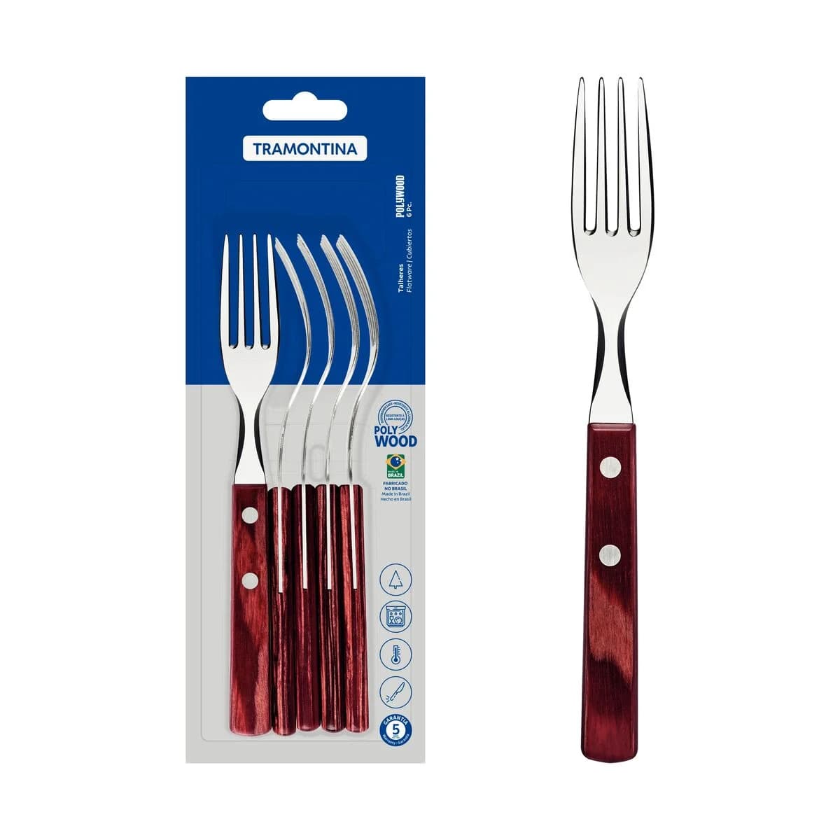 Tenedor De Mesa Tramontina Polywood Acero Inox X6 Unid — miniatura 2