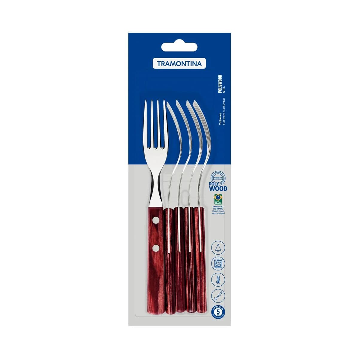 Tenedor De Mesa Tramontina Polywood Acero Inox X6 Unid — miniatura 3