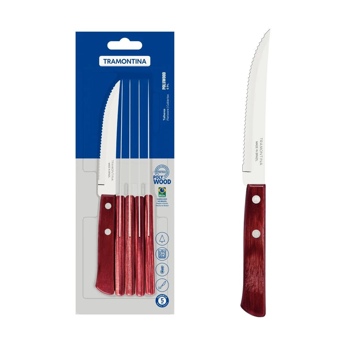 Cuchillo De Asado Tramontina Polywood Acero Inox X6 Unid — miniatura 2