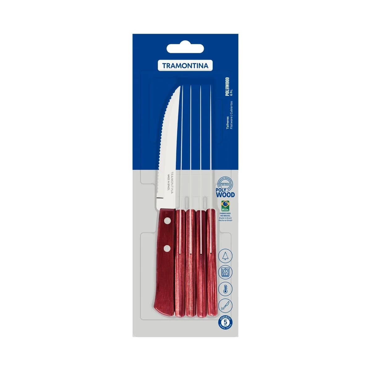 Cuchillo De Asado Tramontina Polywood Acero Inox X6 Unid — miniatura 3