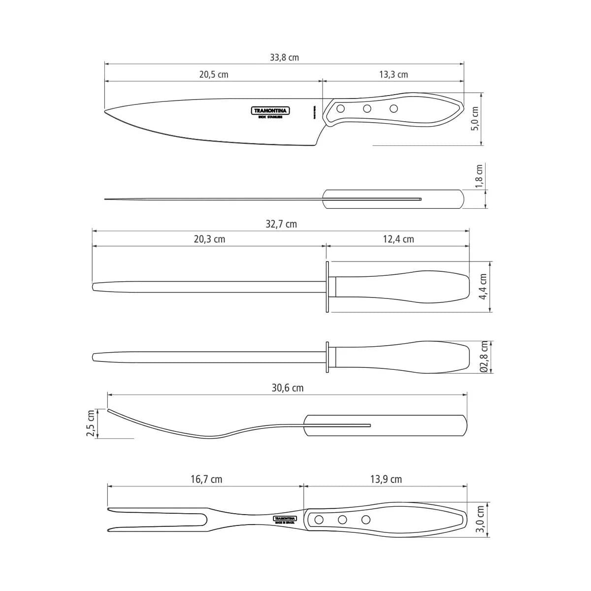 Kit De Asado Tramontina Polywood Madera Acero Inox 8 Piezas — miniatura 2