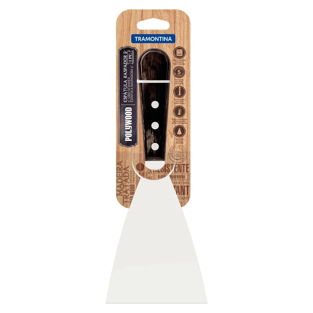 Espatula Raspadora Tramontina Polywood Acero Inox 5 PuLG — miniatura 3