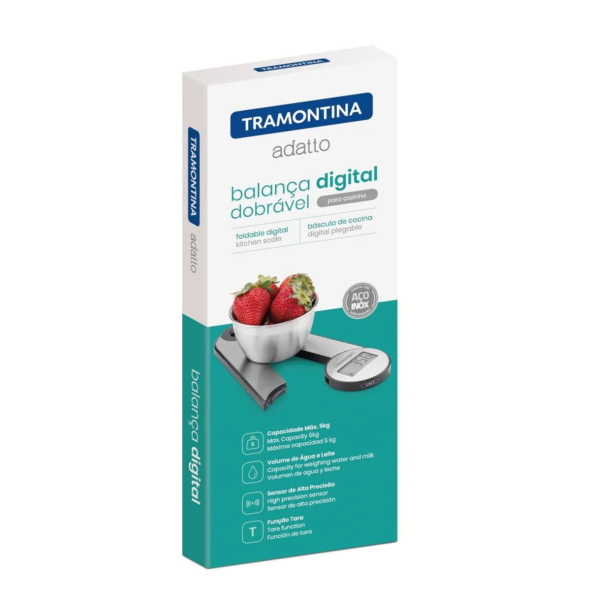 Balanza Digital Tramontina Adatto Plegable Cocina Acero Inox — miniatura 3
