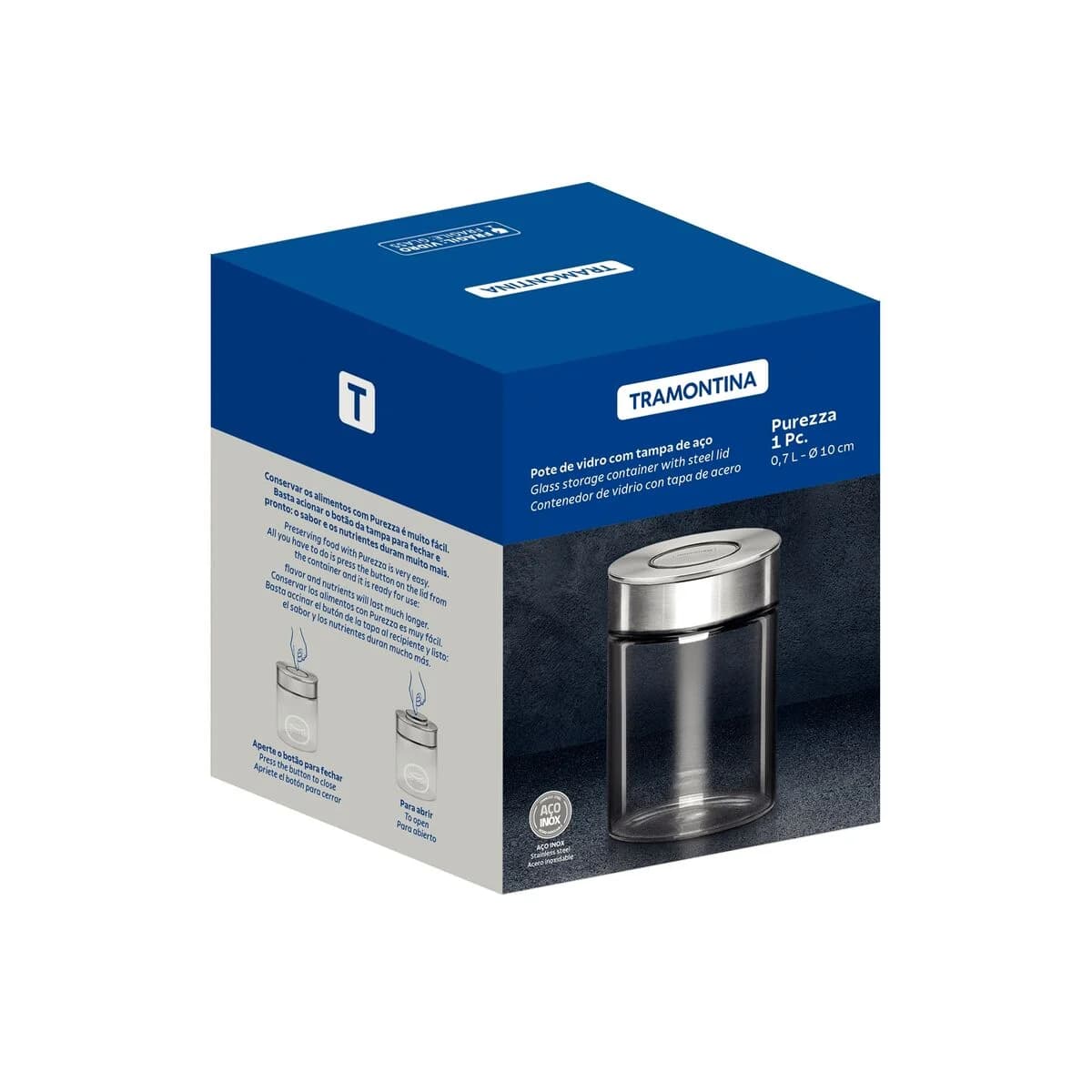 Frasco De Vidrio Tramontina Purezza Tapa Acero 700 Ml — miniatura 6