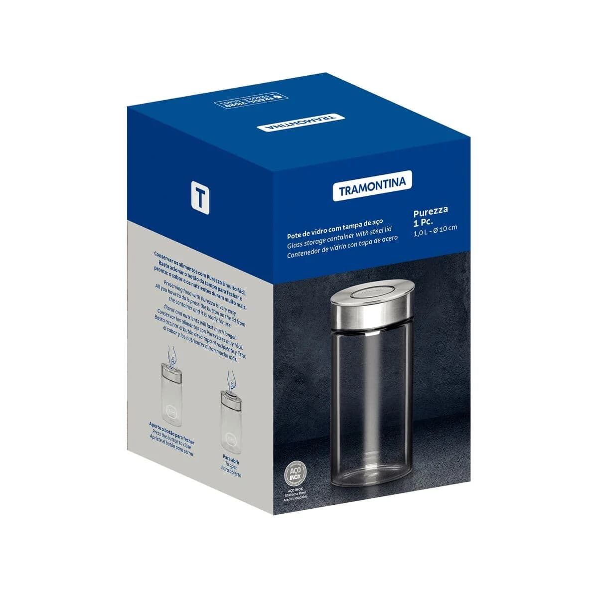 Frasco De Vidrio Tramontina Purezza Tapa Acero 1000 Ml — miniatura 6
