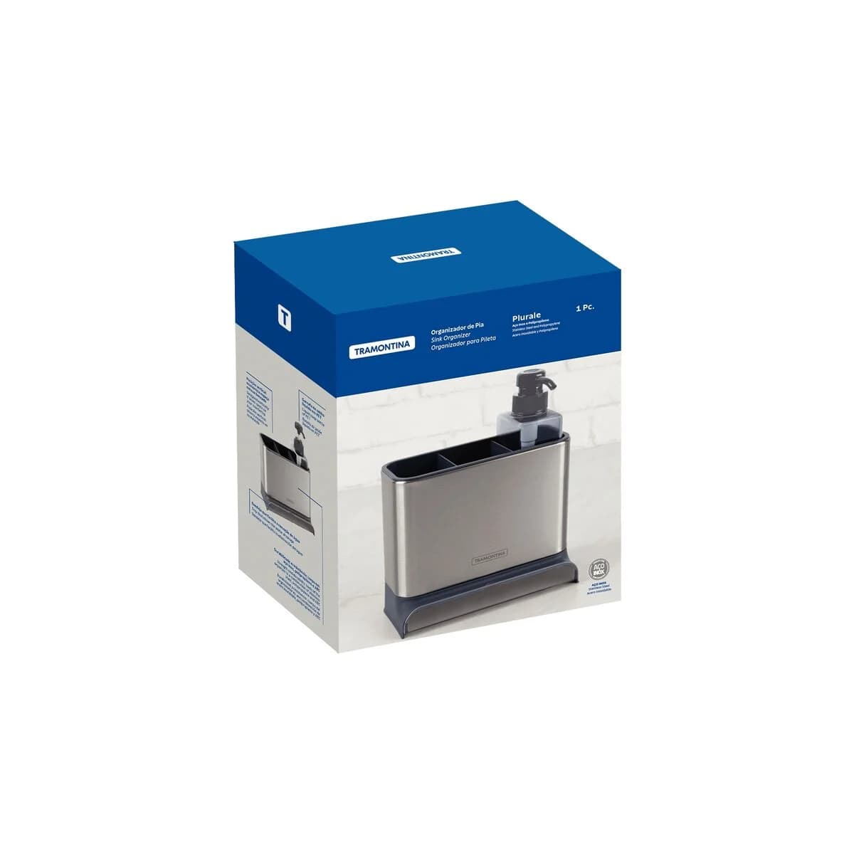Dispensador de Jabon Tramontina Plastico Acero Inoxidable — miniatura 2