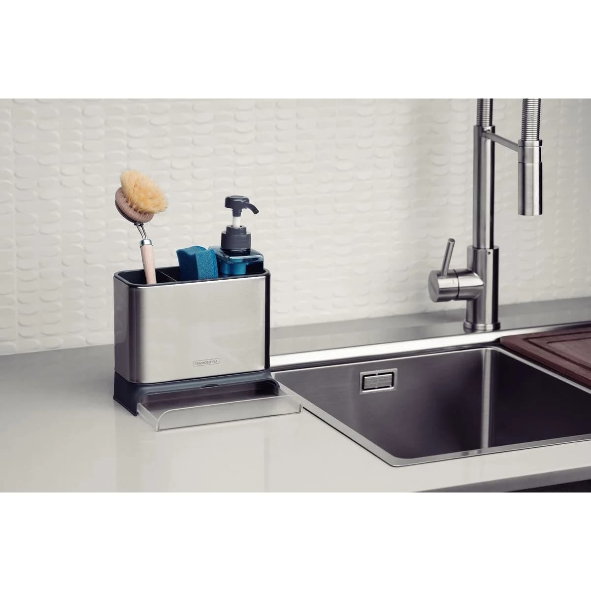 Dispensador de Jabon Tramontina Plastico Acero Inoxidable — miniatura 4