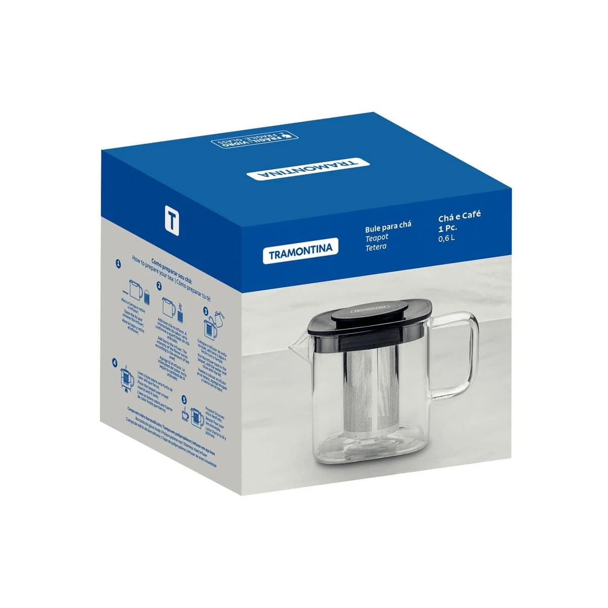 Tetera Vidrio Acero Inoxidable Infusor de 600 ml Tramontina — miniatura 3
