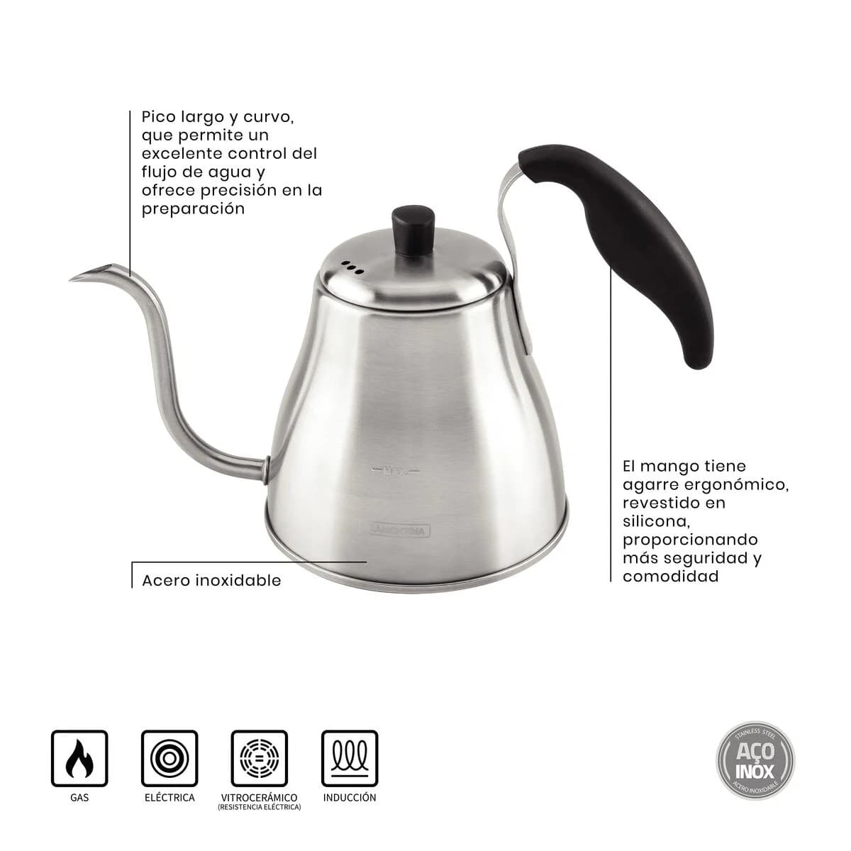 Tetera Tramontina Cuello de Ganso en Acero Inoxidable 1,2 L — imagen 3 de 8