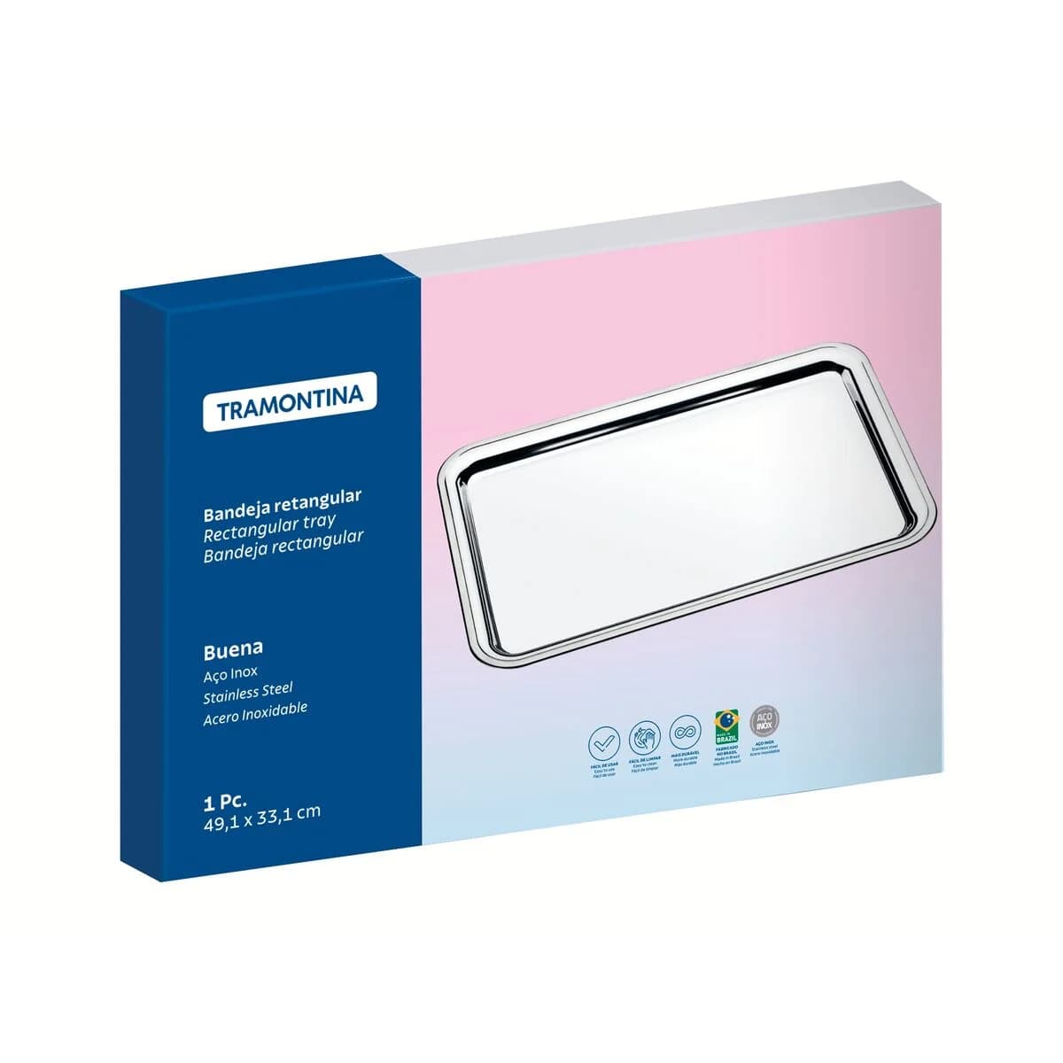 Bandeja Retangular Tramontina Buena Acero Inox 49x33 cm — imagen 2 de 5