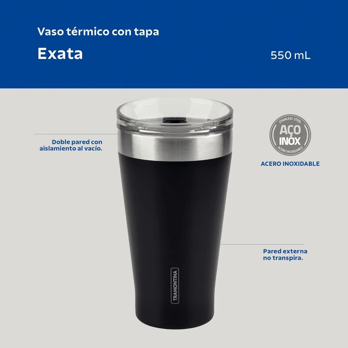 Vaso Termico Tramontina Exata Acero Inoxidable Negro 550 ml — miniatura 3