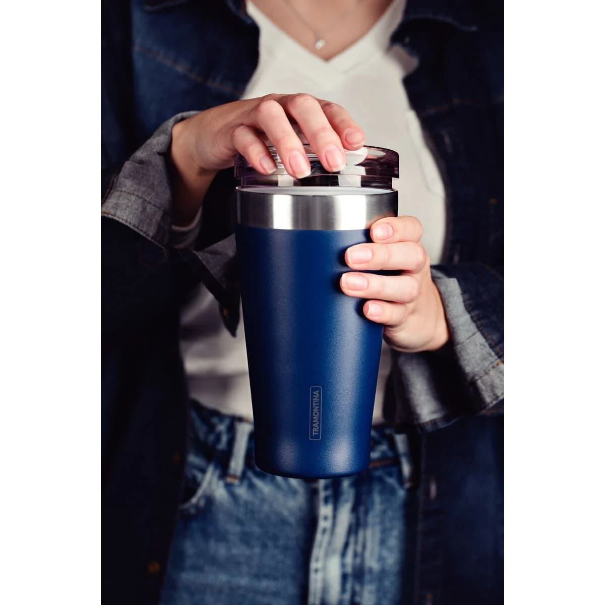 Vaso Termico Tramontina Exata Acero Inoxidable Azul 550 ml — miniatura 4