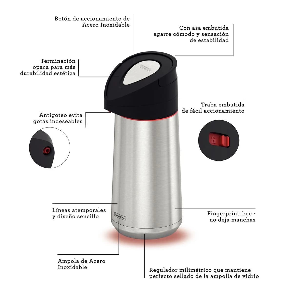 Termo con Sifon Tramontina Exata Acero Inoxidable 2 Litros — miniatura 5