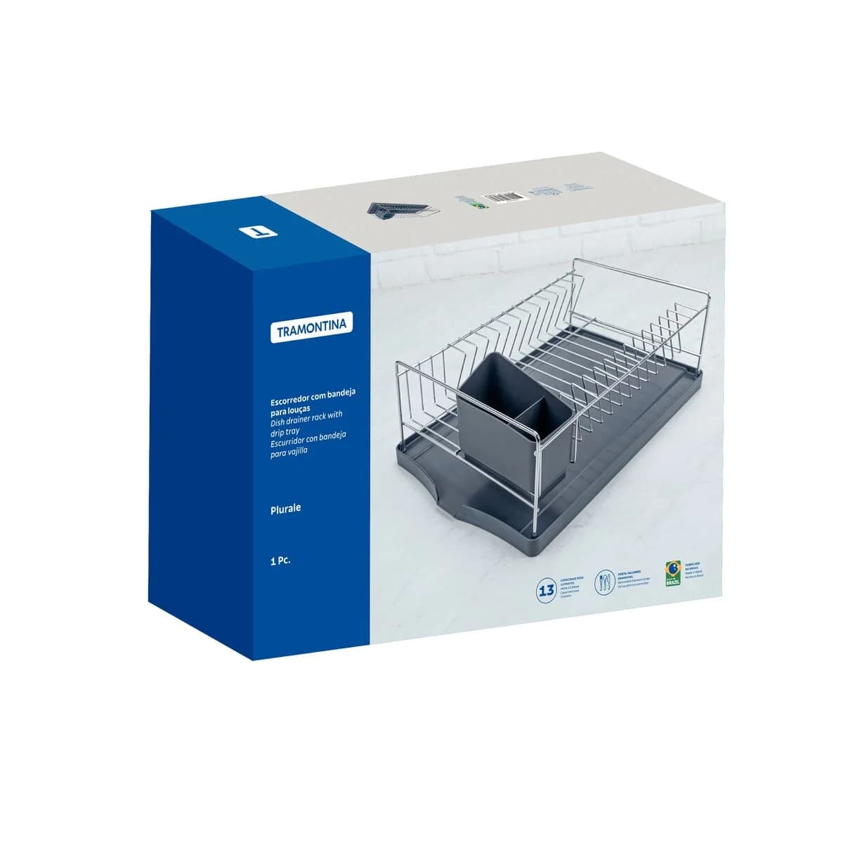 Escurridor Platos Tramontina Plurale Acero Inox con Bandeja — miniatura 2