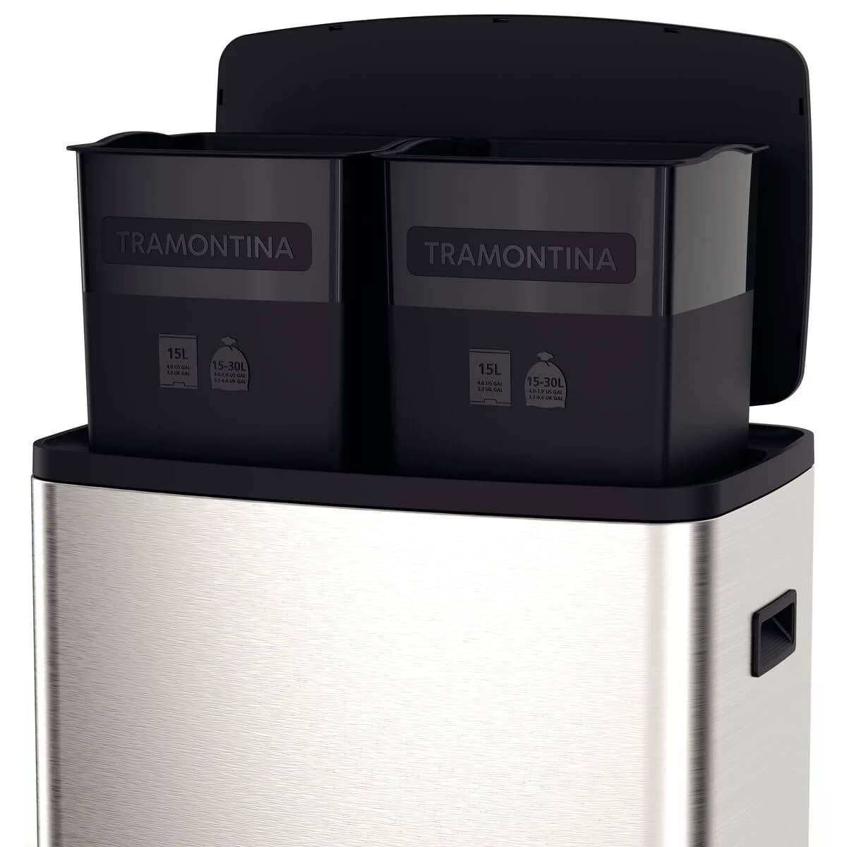 Basurero en Acero Inox Pedal Tramontina Octos 15+15 litros — miniatura 2