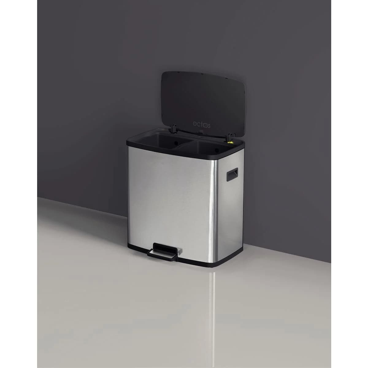 Basurero en Acero Inox Pedal Tramontina Octos 15+15 litros — miniatura 4