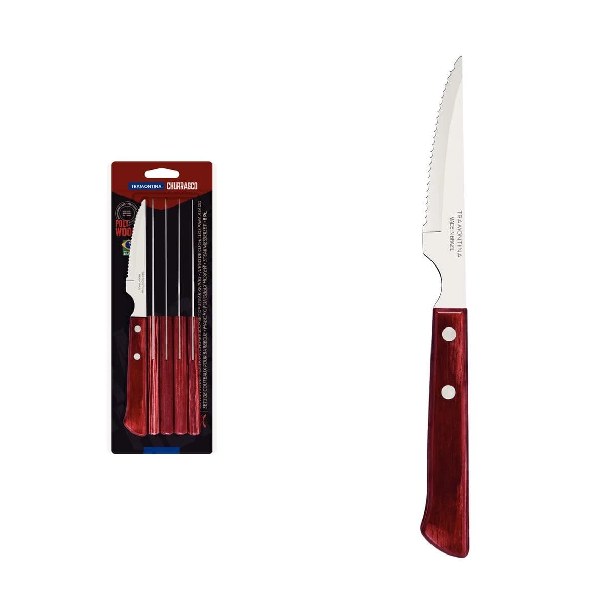 Cuchillo De Asado Tramontina Polywood Acero Inox X6 Unid — miniatura 2