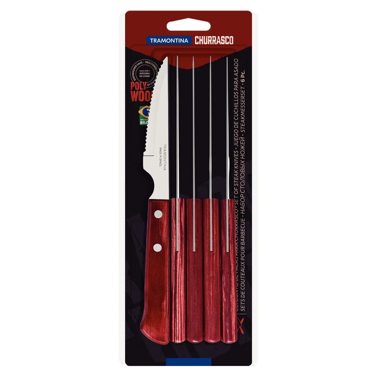 Cuchillo De Asado Tramontina Polywood Acero Inox X6 Unid — miniatura 3