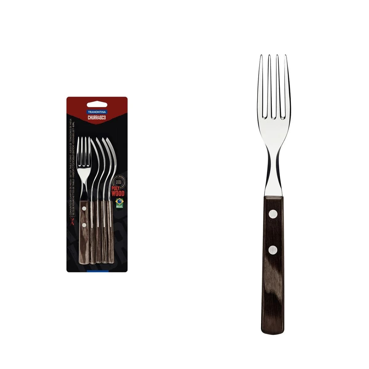 Tenedor De Mesa Polywood Tramontina Acero Inox X6 Unid. — miniatura 2