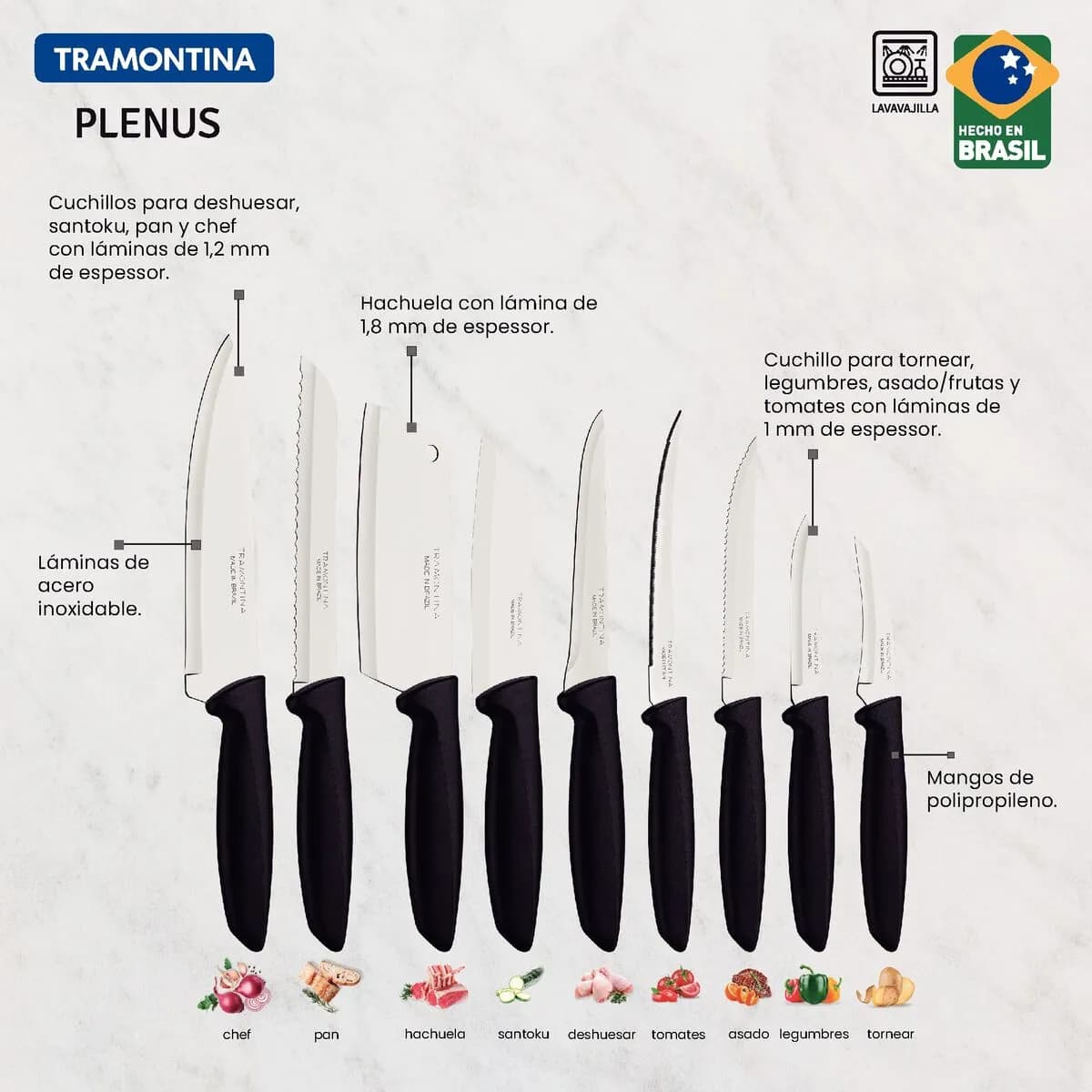 Juego De Cuchillas Tramontina Plenus Acero Inoxidable 9 Pz — miniatura 3