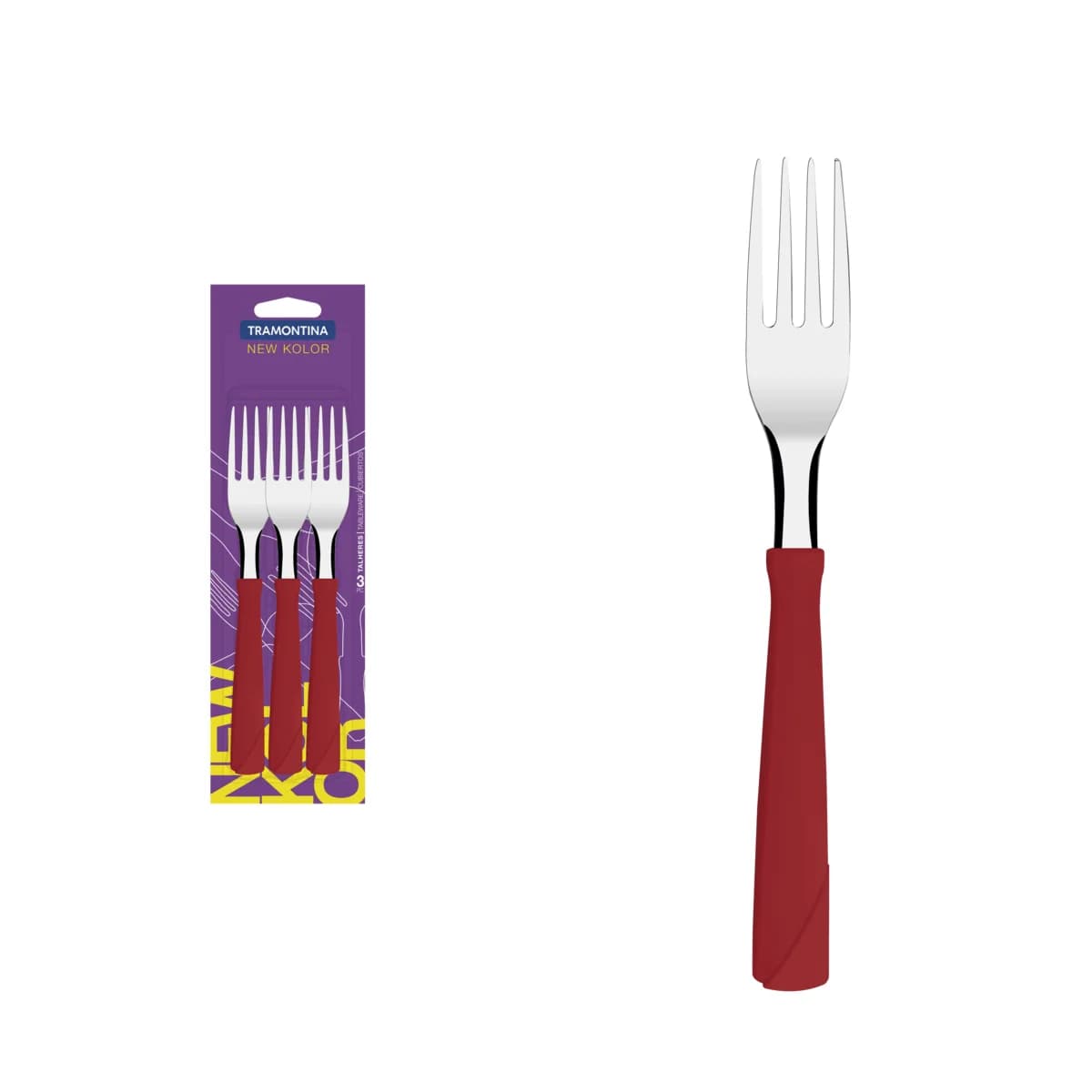 Tenedor De Mesa Tramontina New Kolor X3 Unid Rojo — miniatura 2