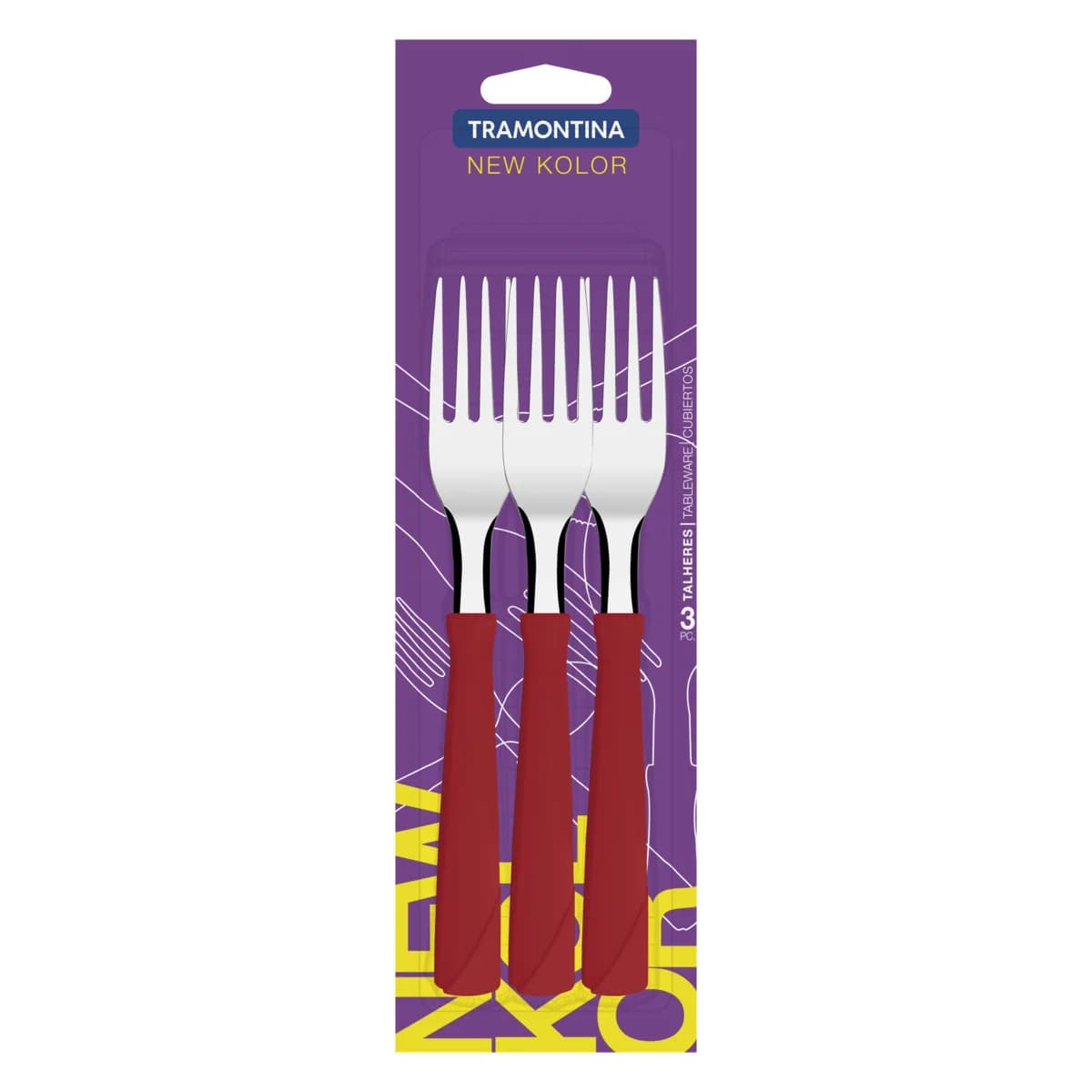 Tenedor De Mesa Tramontina New Kolor X3 Unid Rojo — miniatura 3