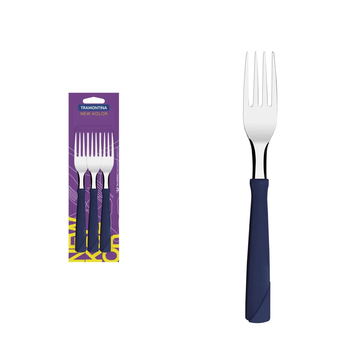Tenedor De Mesa Tramontina New Kolor X3 Unid Azul — miniatura 2