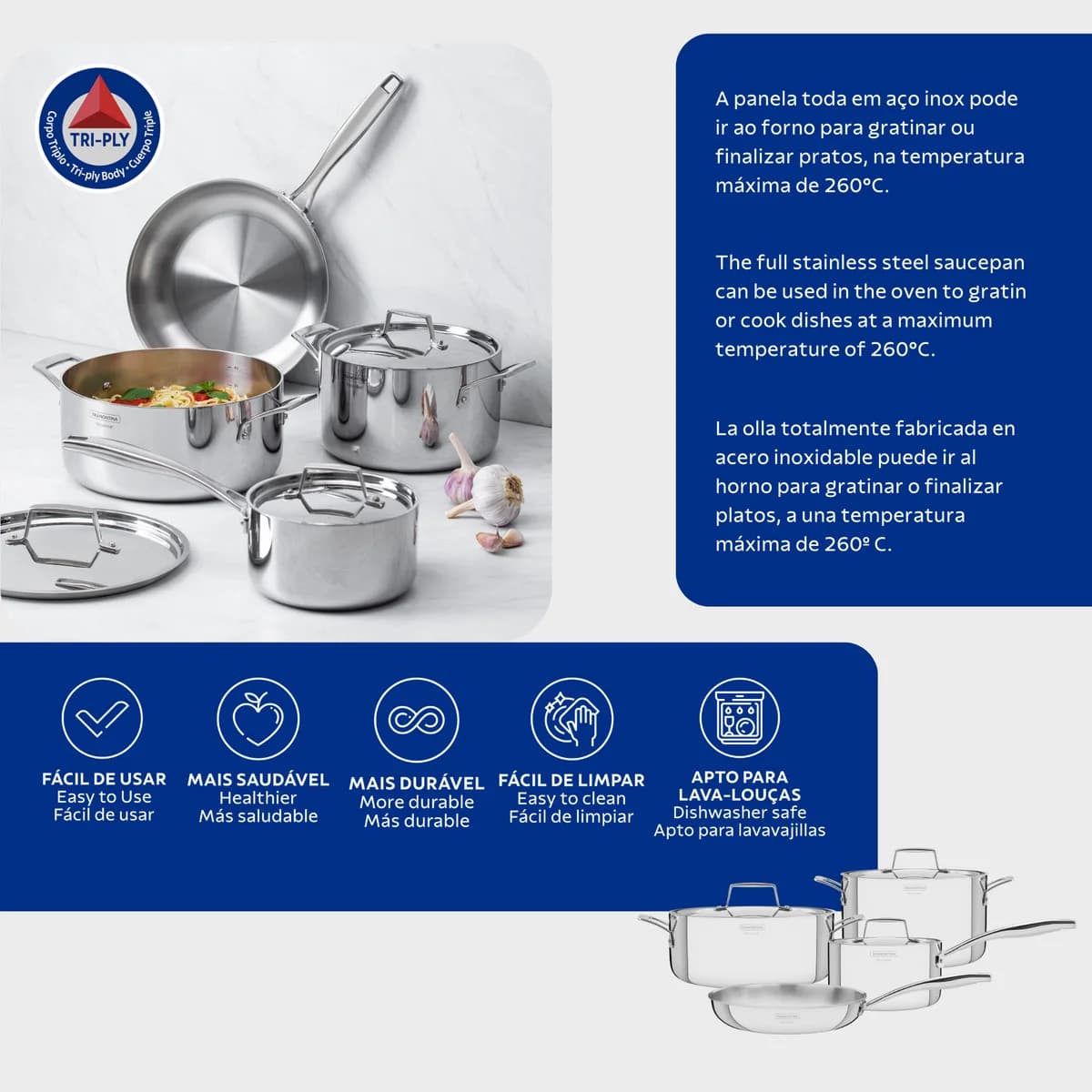 Bateria de Cocina Tramontina Ollas Induccion Grano 4 Piezas Acero Inoxidable — miniatura 3