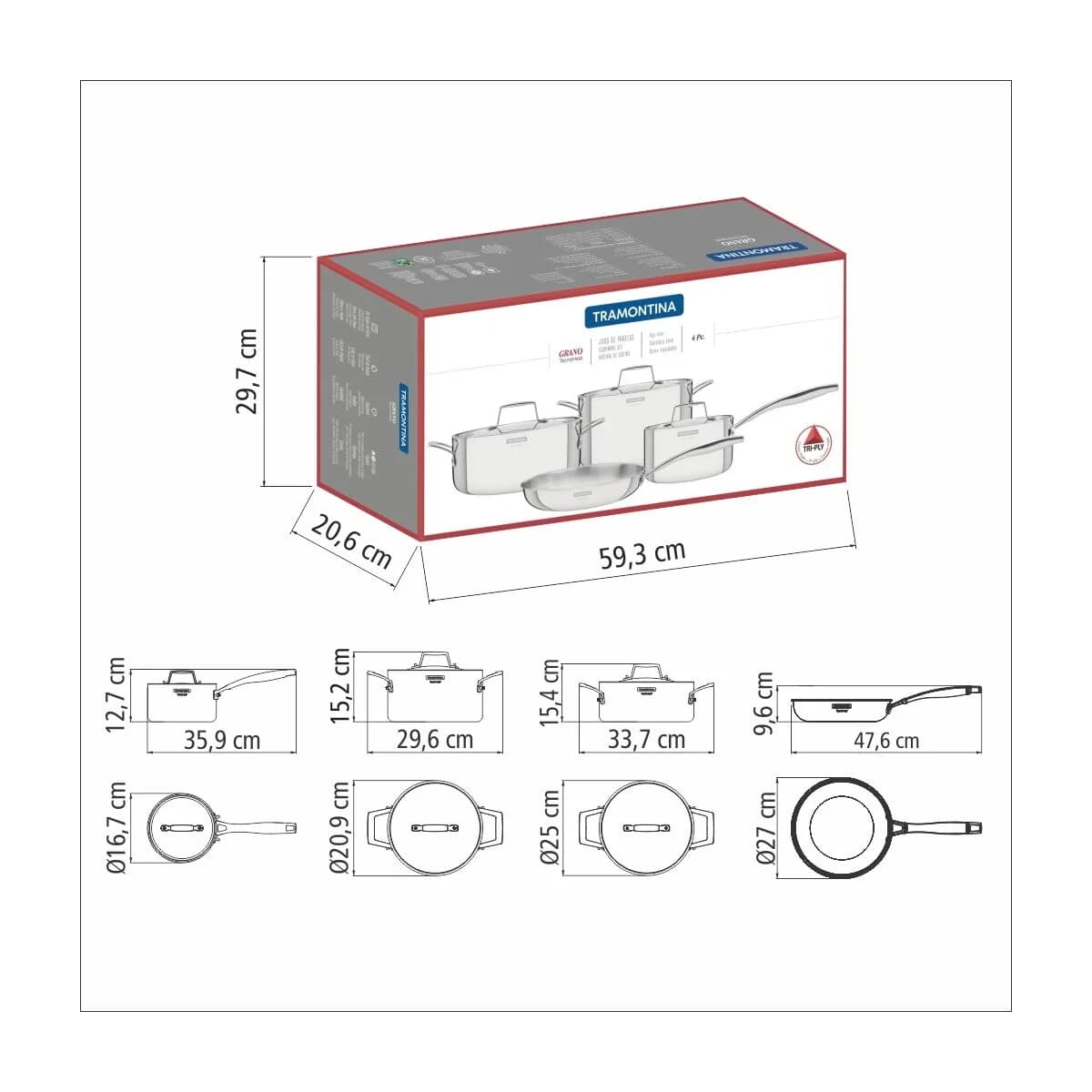 Bateria de Cocina Tramontina Ollas Induccion Grano 4 Piezas Acero Inoxidable — miniatura 9