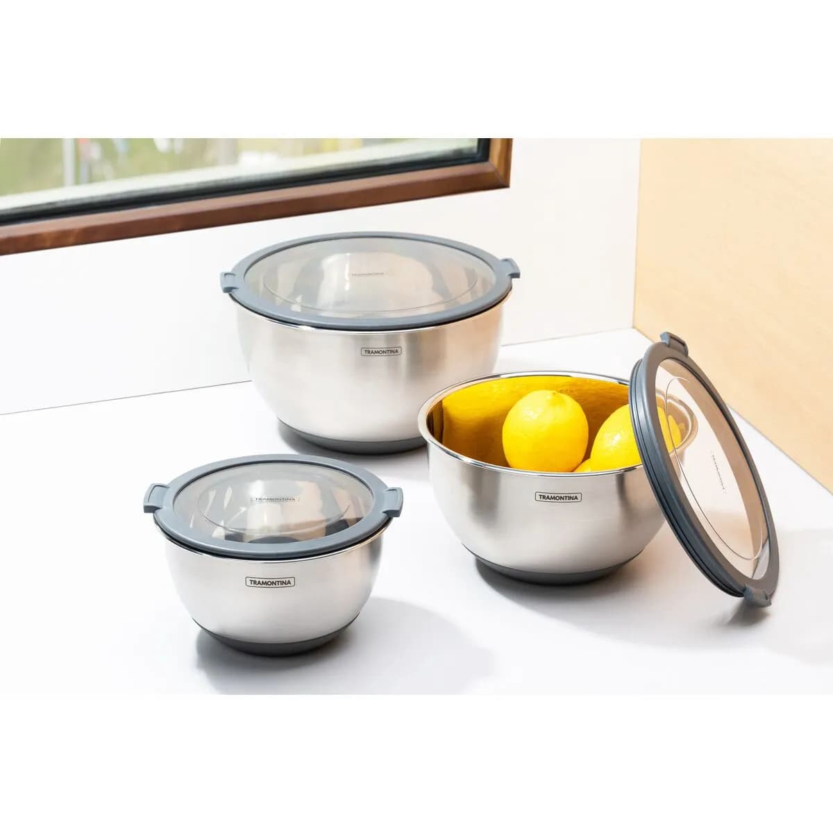 Bowl De Acero Inoxidable Con Tapa Tramontina 5000 Ml — miniatura 4