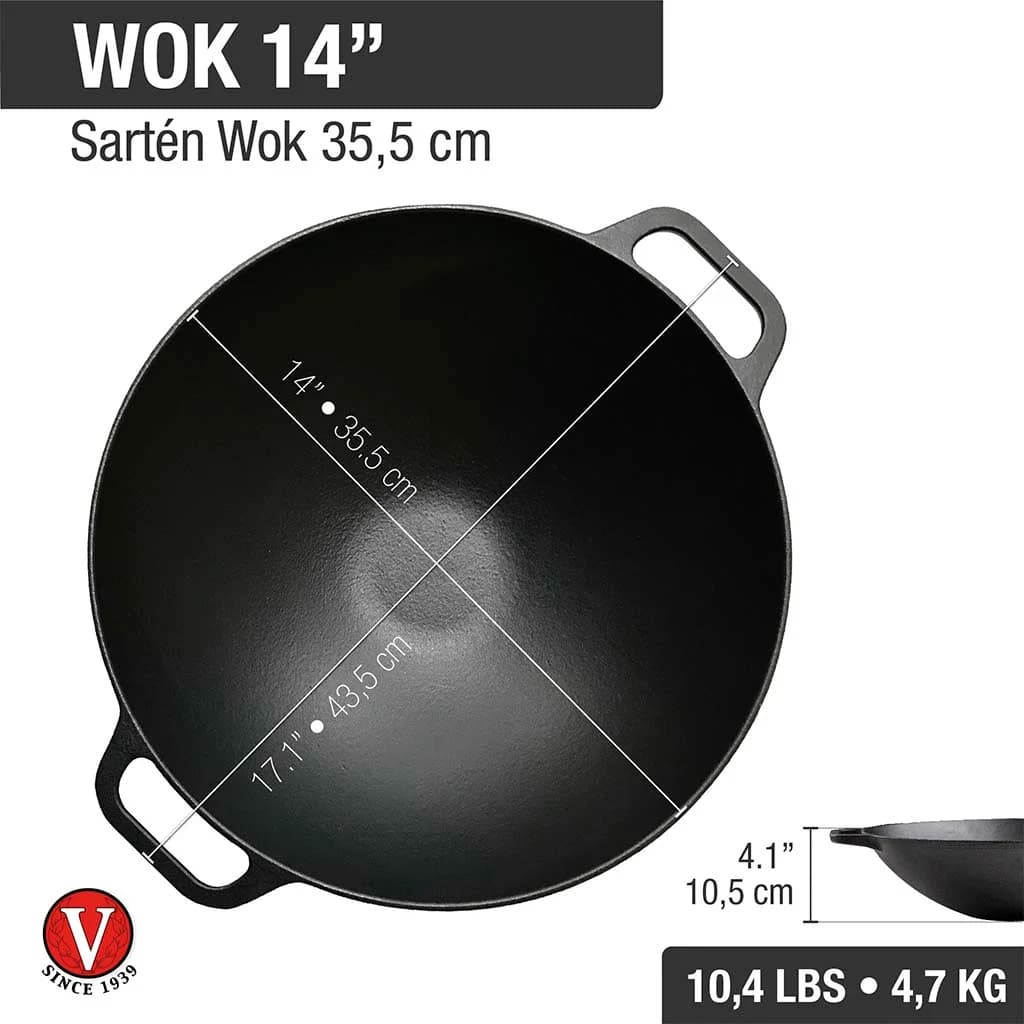 Wok De Hierro Curado 36 Cm Victoria Con Asas 5.8 Litros — miniatura 3