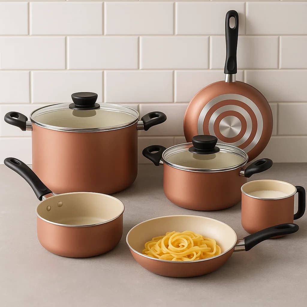 Juego Batería De Cocina Tramontina Antiadherente 9 Pz Linz - ROSA — miniatura 2