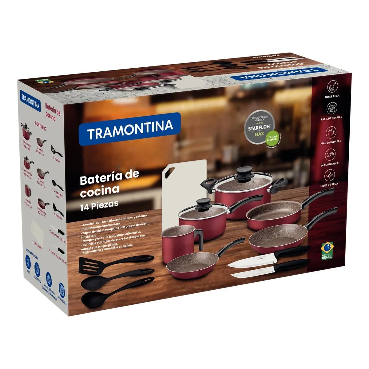 Juego De Ollas Tramontina Bateria Paris Teflon Antia 14 Pz Rojo — miniatura 2