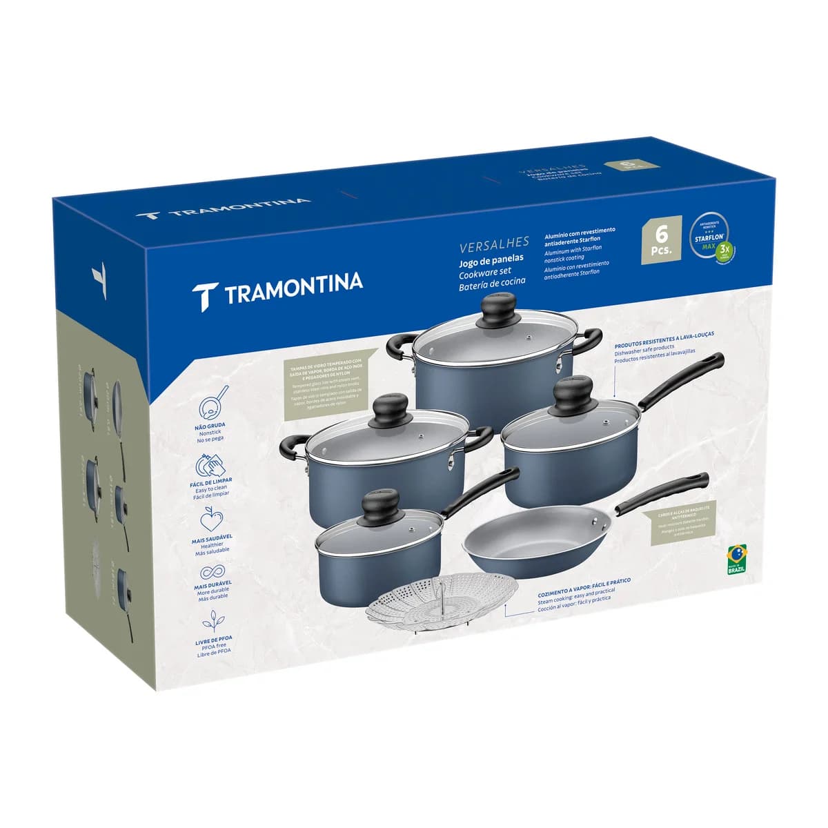 Juego De Ollas Bateria Tramontina Cocina 6 Piezas Versalhes Azul — miniatura 2