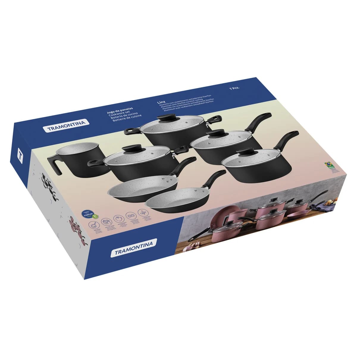 Juego De Ollas Tramontina Bateria Linz 7 Piezas Antiadherente - NEGRO — miniatura 2