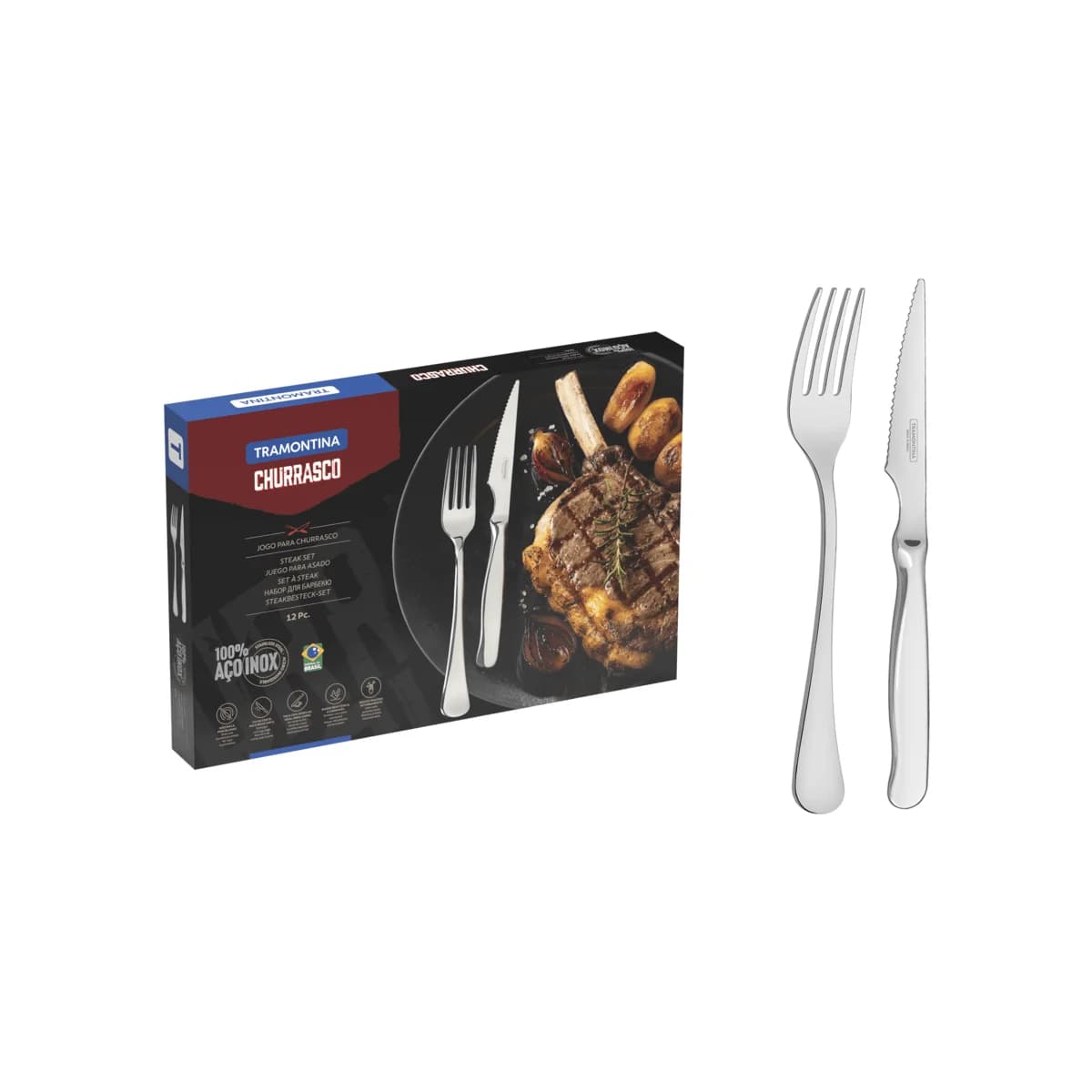 Juego De Cubiertos Tramontina Asado 12 Pz Acero Inox Zurique — imagen 1 de 5