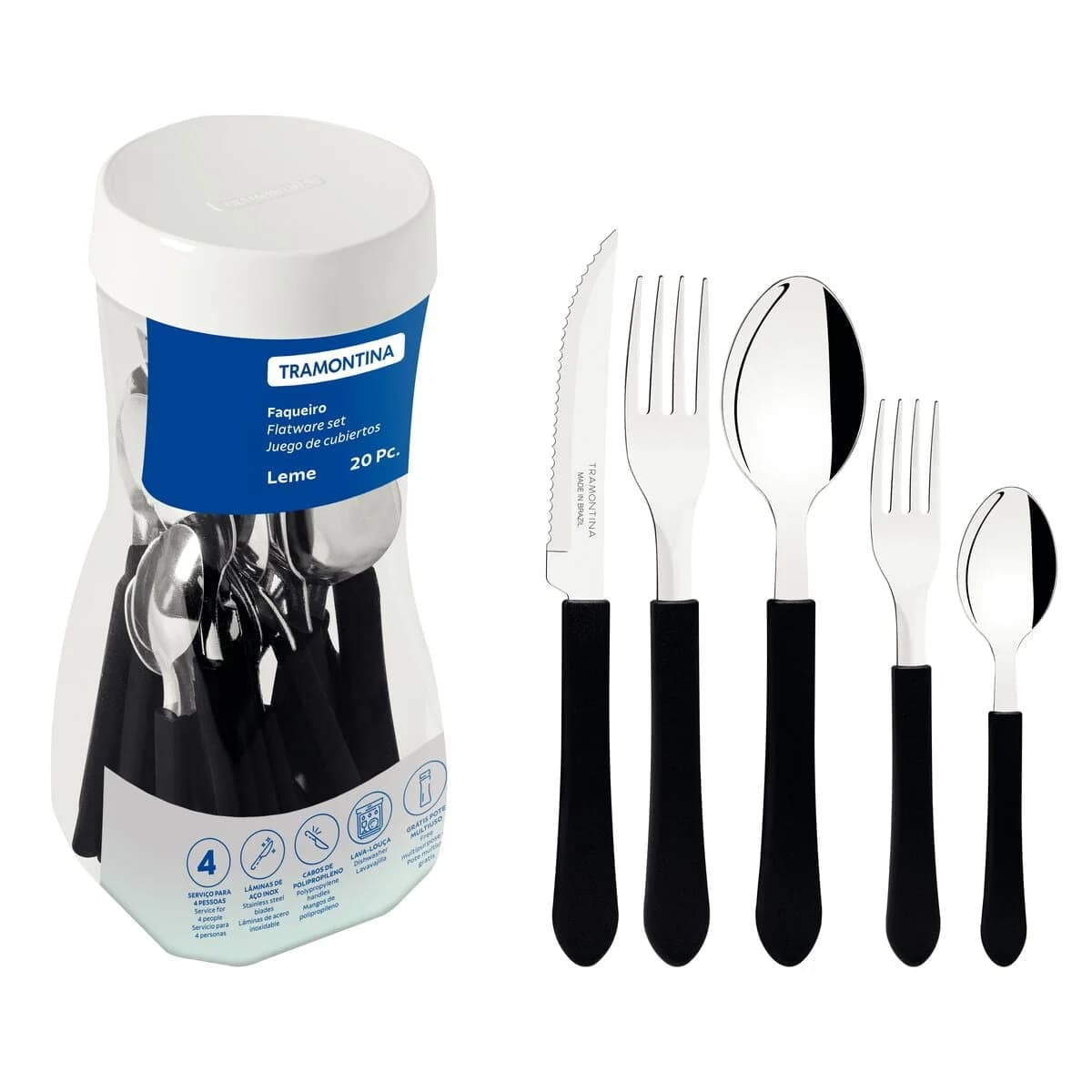 Juego De Cubiertos Tramontina 20 Piezas Leme Acero Inox — miniatura 2