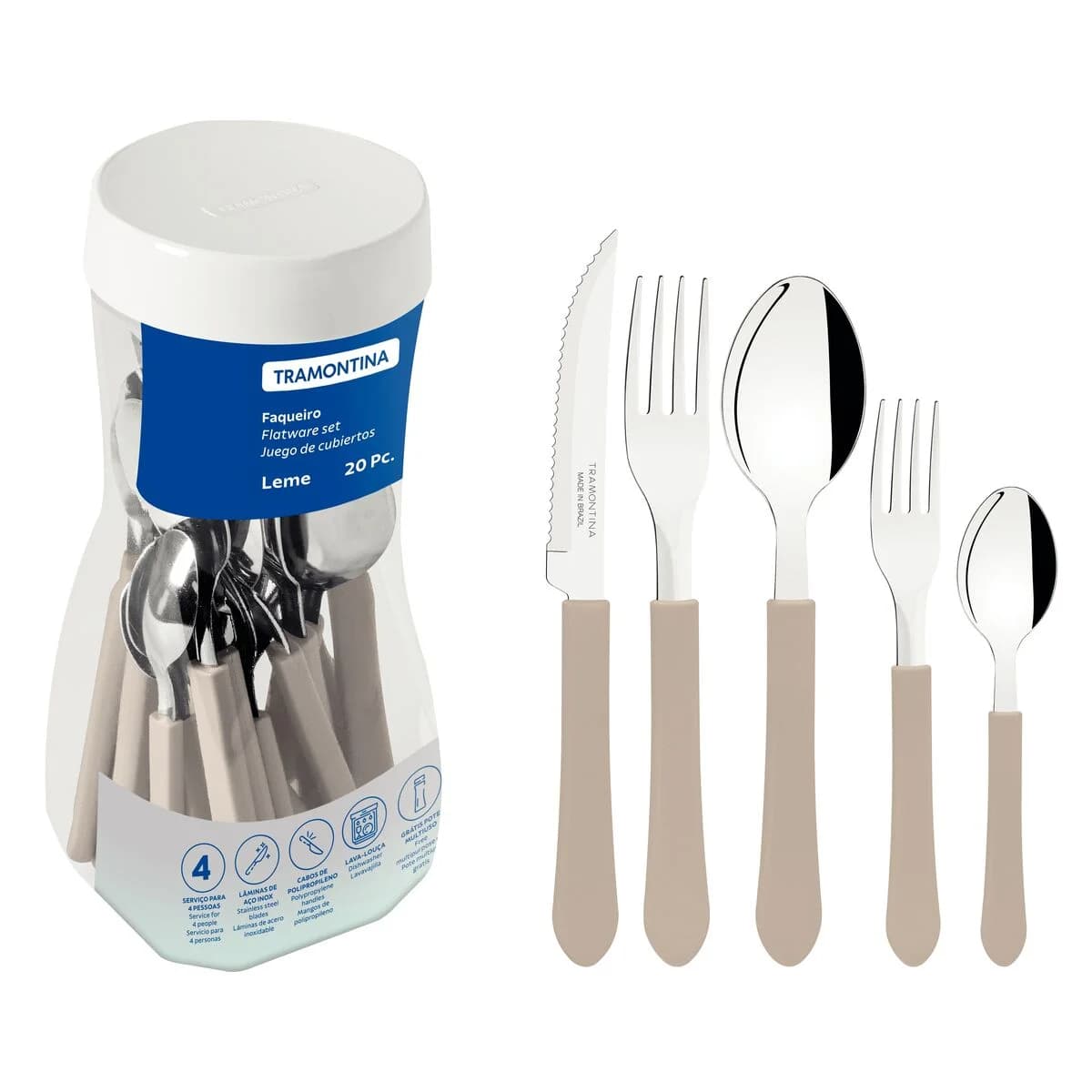 Juego De Cubiertos Tramontina 20 Piezas Leme Acero Inox — miniatura 3