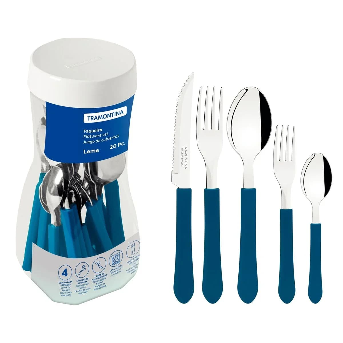 Juego De Cubiertos Tramontina 20 Piezas Leme Acero Inox — miniatura 4