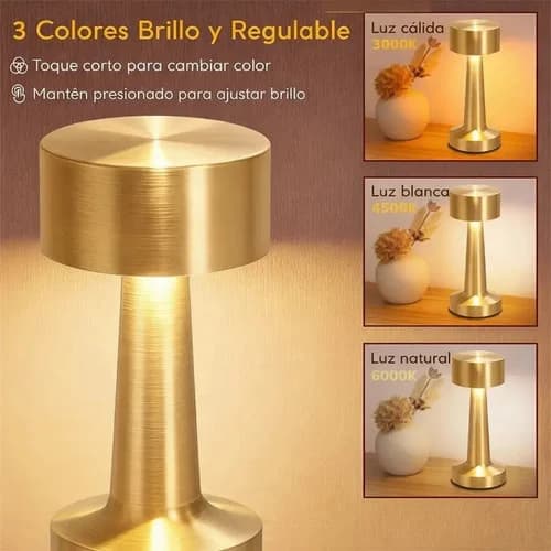 Lámpara De Mesa Portátil Led 3 Tonos Recargable Usb Dorada — imagen 4 de 5